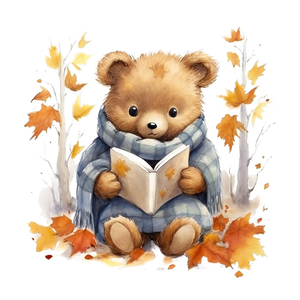 Watercolor Teddy Bears #4 Fabric Panel