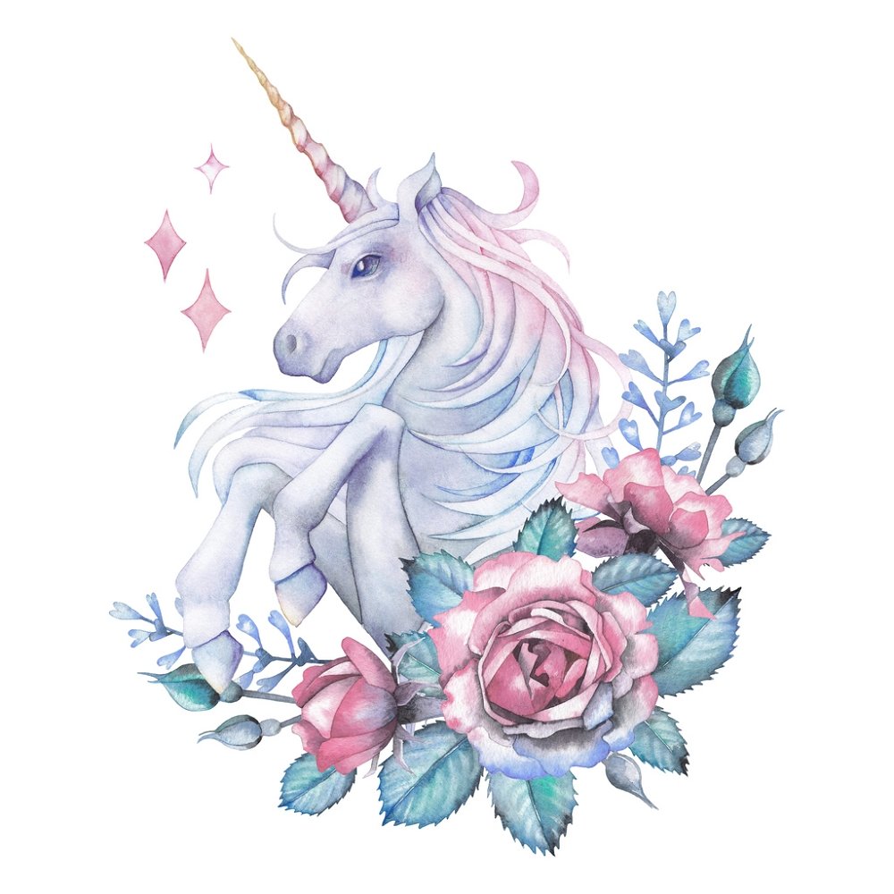 Watercolor Unicorn With Roses Fabric Panel