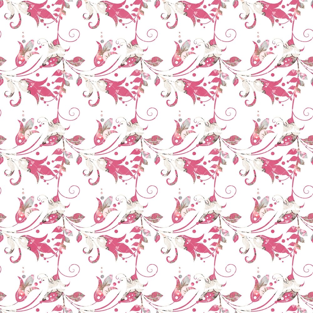 Whimsical Floral & Vines Fabric - Pink