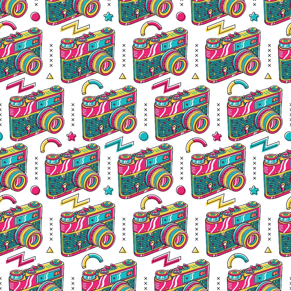 90s Vibe Cameras Fabric - White