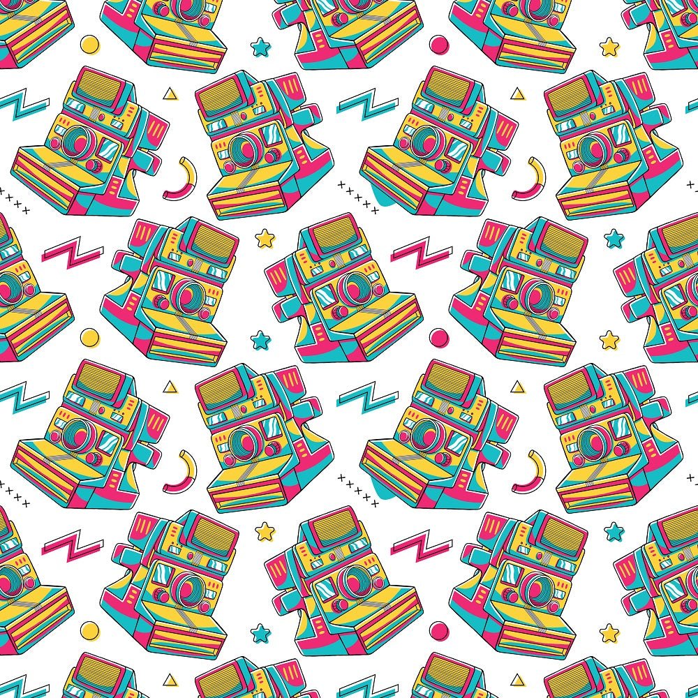 90s Vibe Vintage Cameras Fabric - White