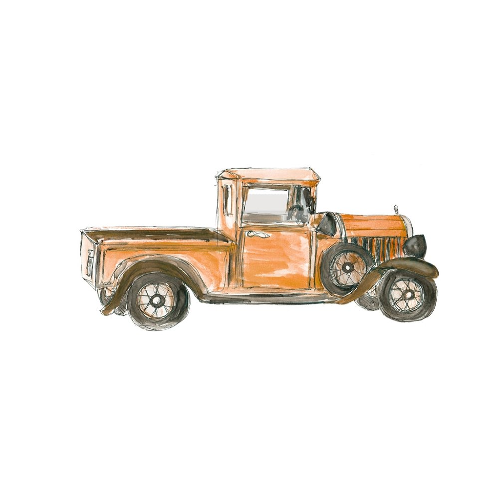 Vintage Victorian Truck Fabric Panel - Orange