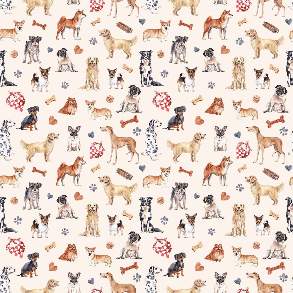 Watercolor Allover Dogs Fabric - Tan