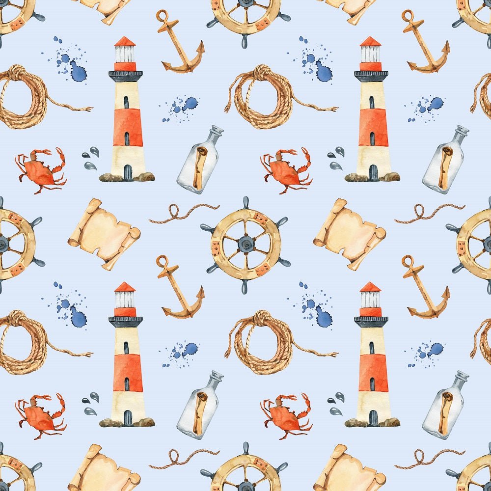 Watercolor Allover Nautical Fabric - Blue