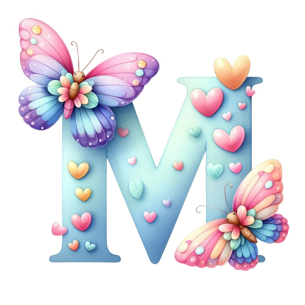 Watercolor Butterfly Letter ''M'' Fabric Panel