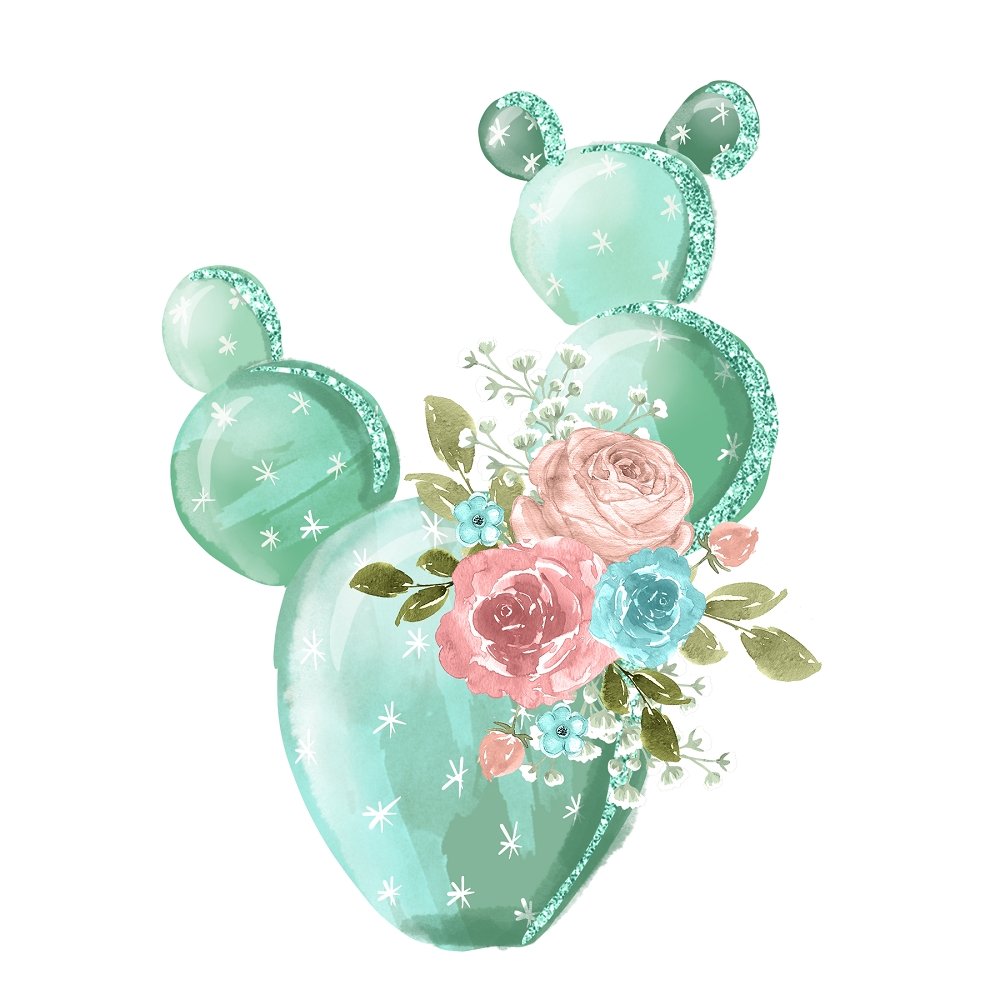 Watercolor Floral Cactus Fabric Panel