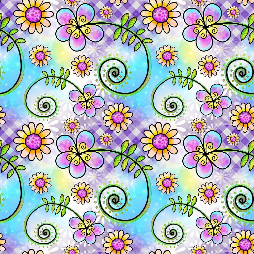 Watercolor Floral Collage #9 Fabric