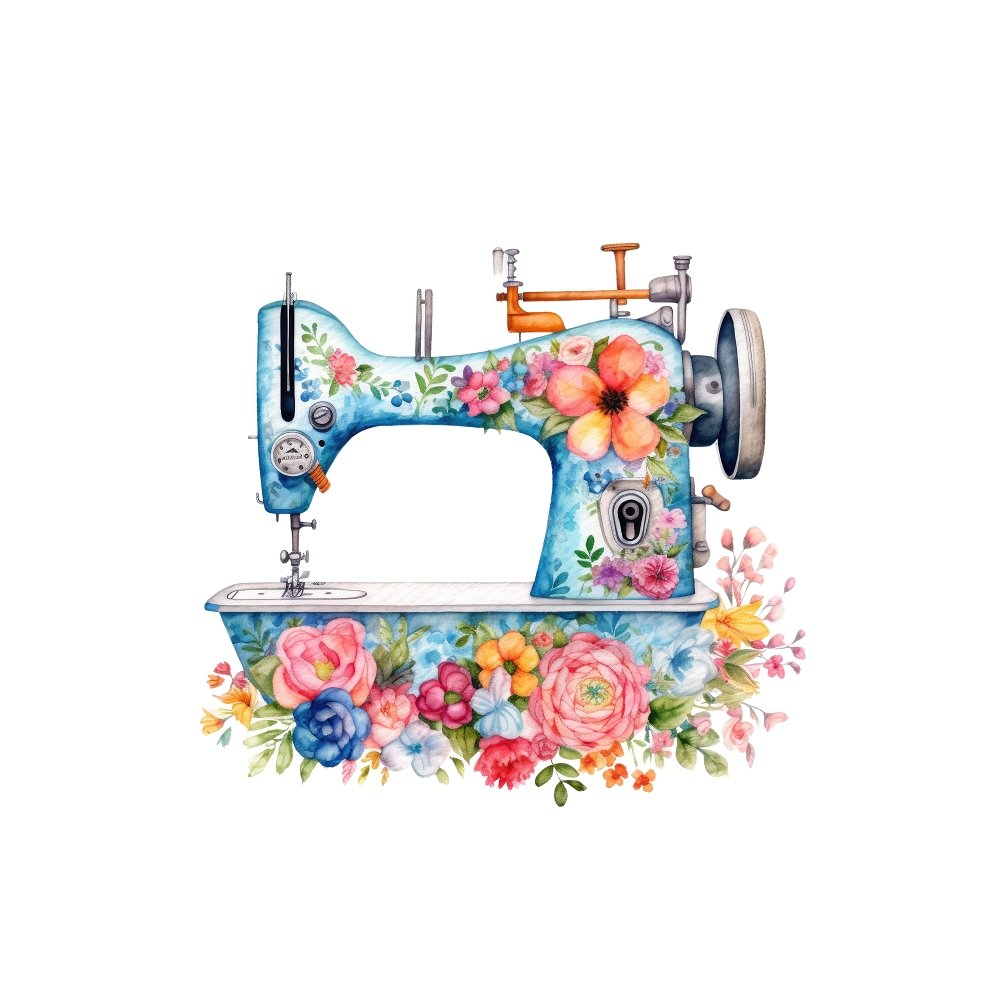 Watercolor Sewing Machine Pattern #2 Fabric Panel