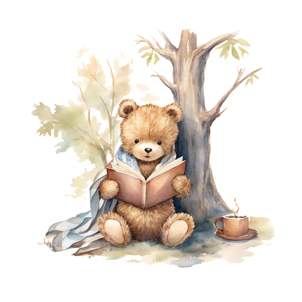 Watercolor Teddy Bears #2 Fabric Panel