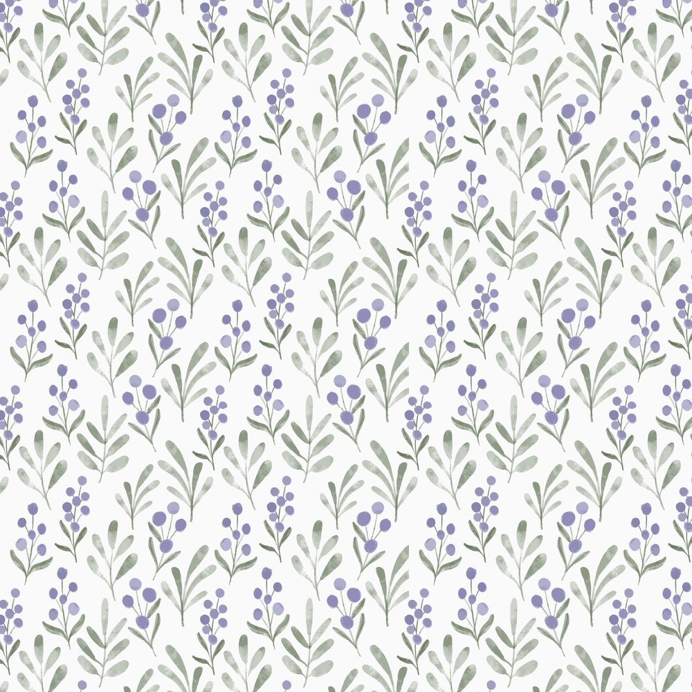 Watercolor Wildflower Leaf Fabric - Purple