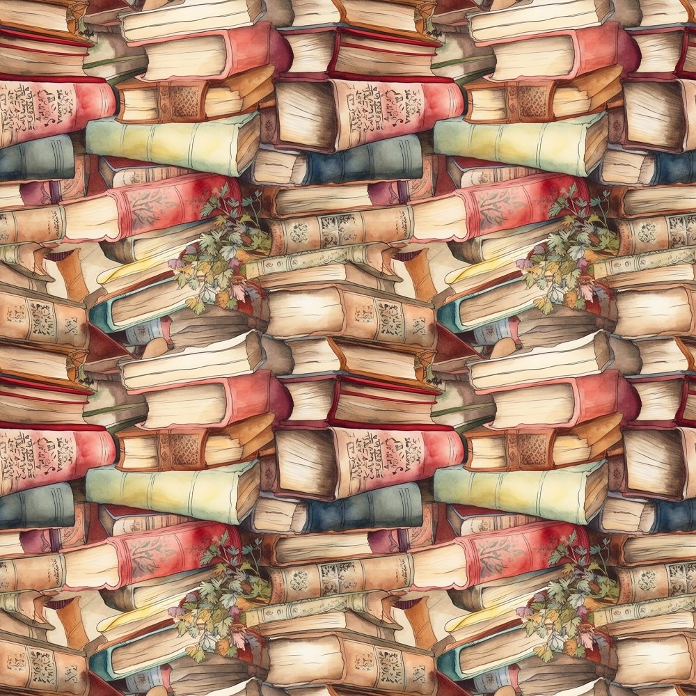 Whimsical Messy Stacked Books #3 Fabric
