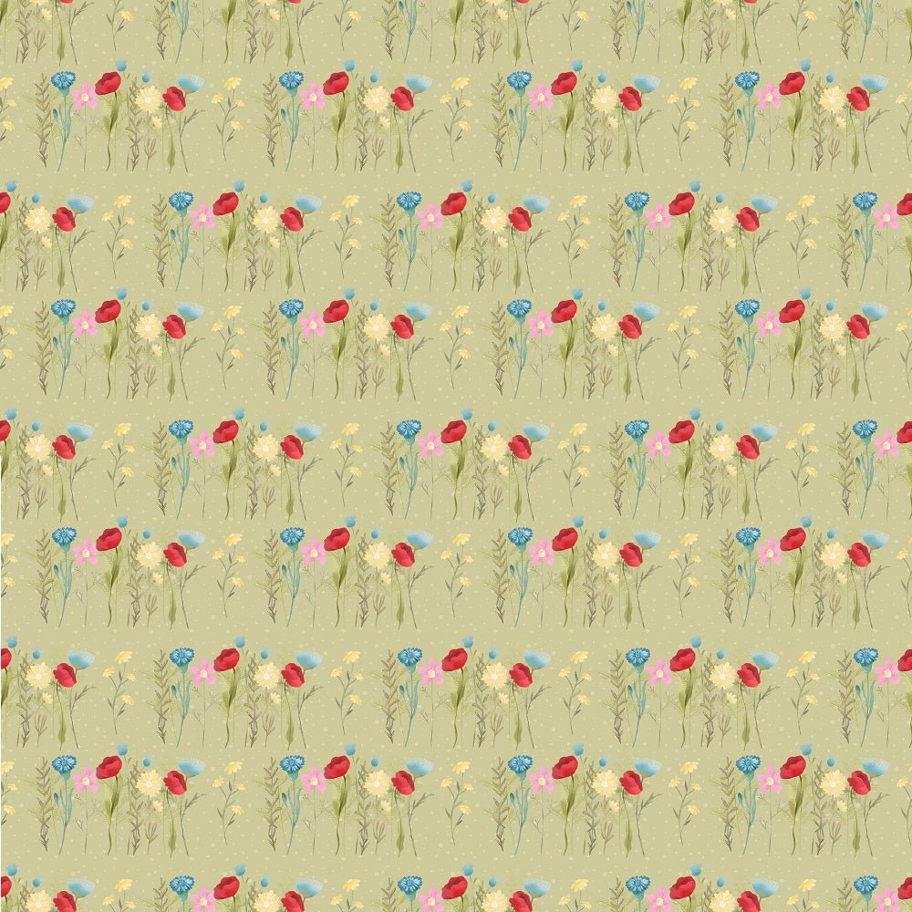 Wild Flowers Group Fabric - Green