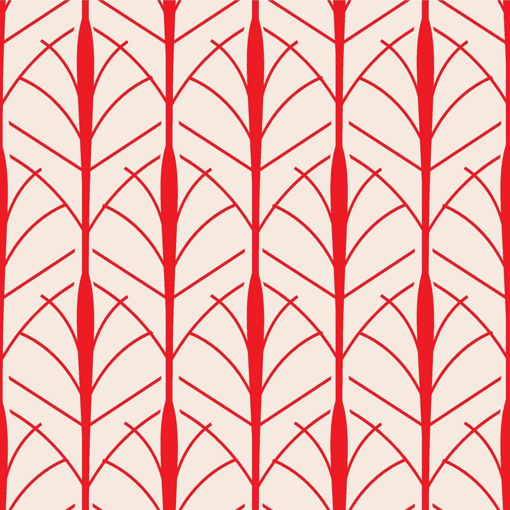 30s Art Deco Lattice Geometric Fabric - Red