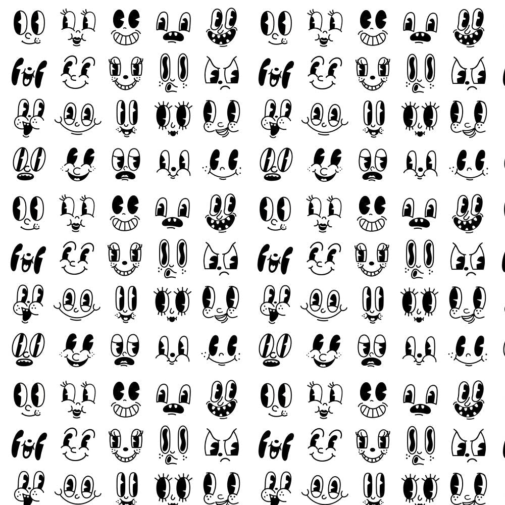 30s Retro Funny Faces Fabric - Black/White