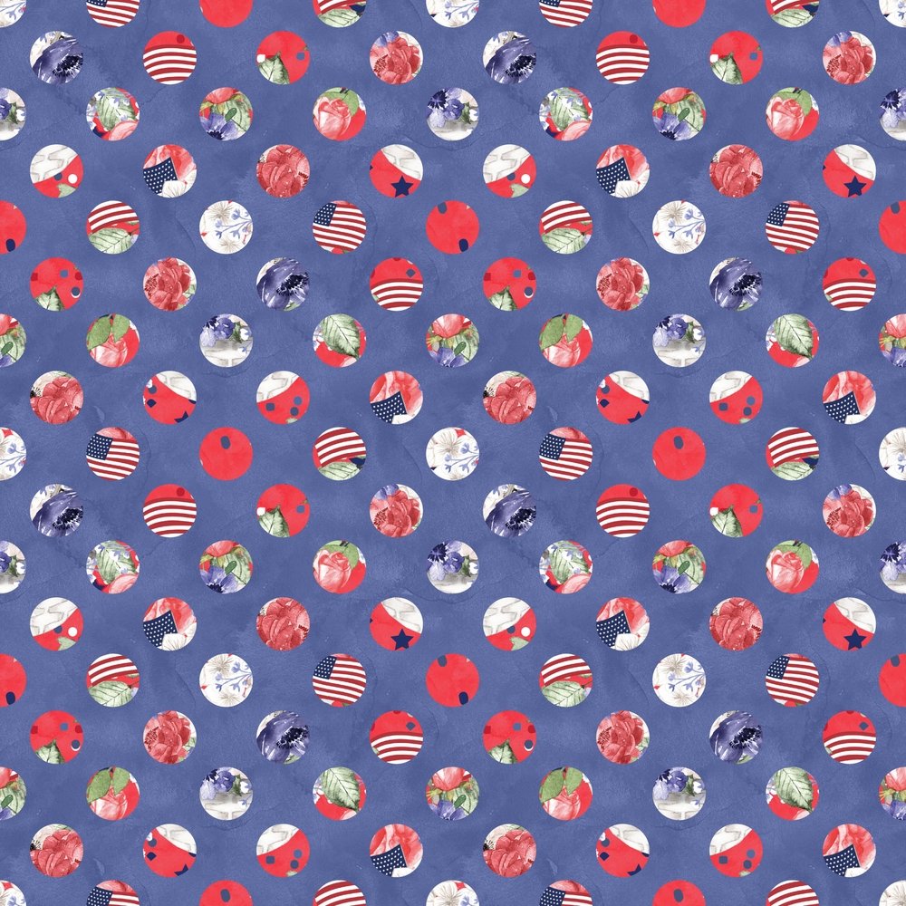 4th of July Dots Fabric - Blue
