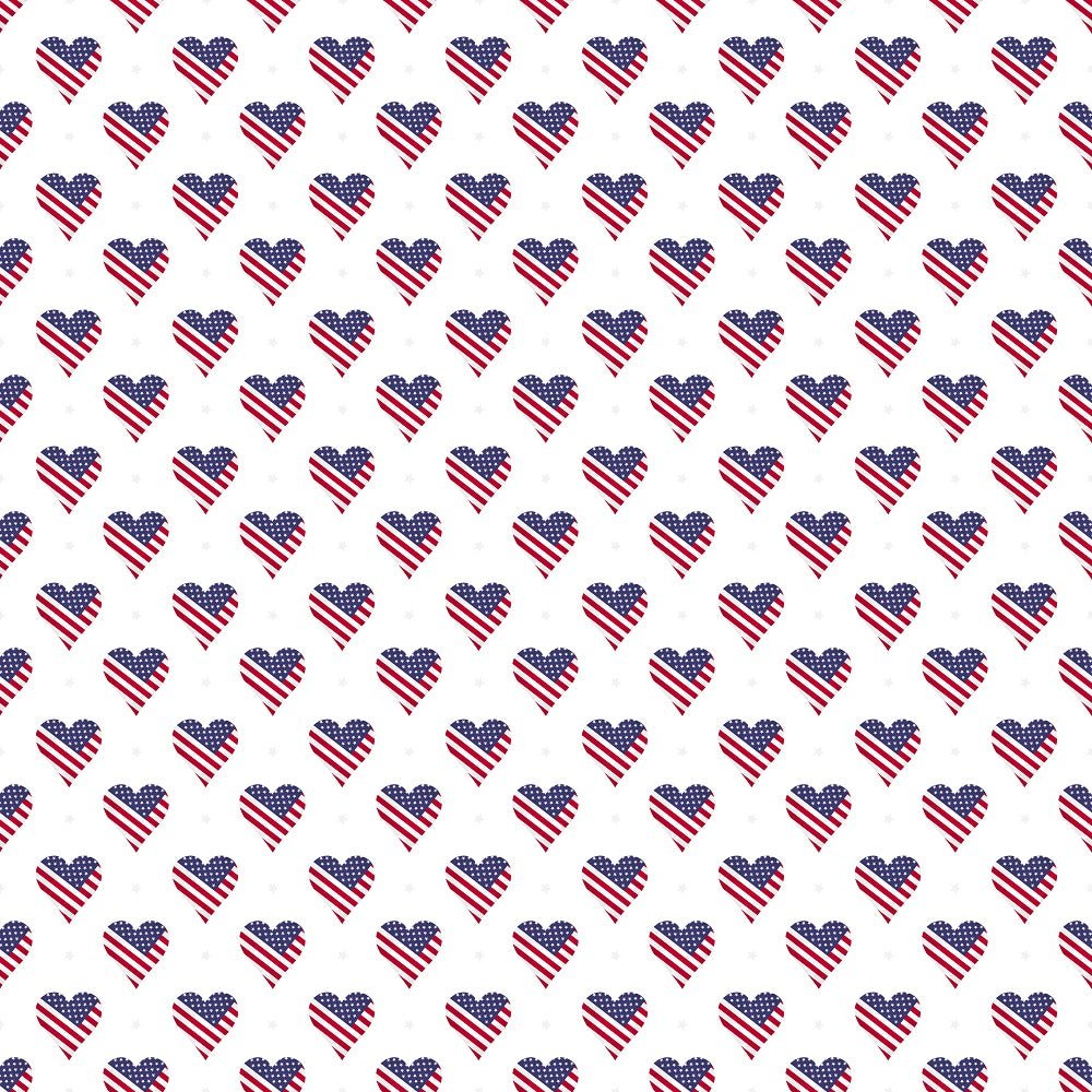 4th of July Flag Hearts Fabric - White