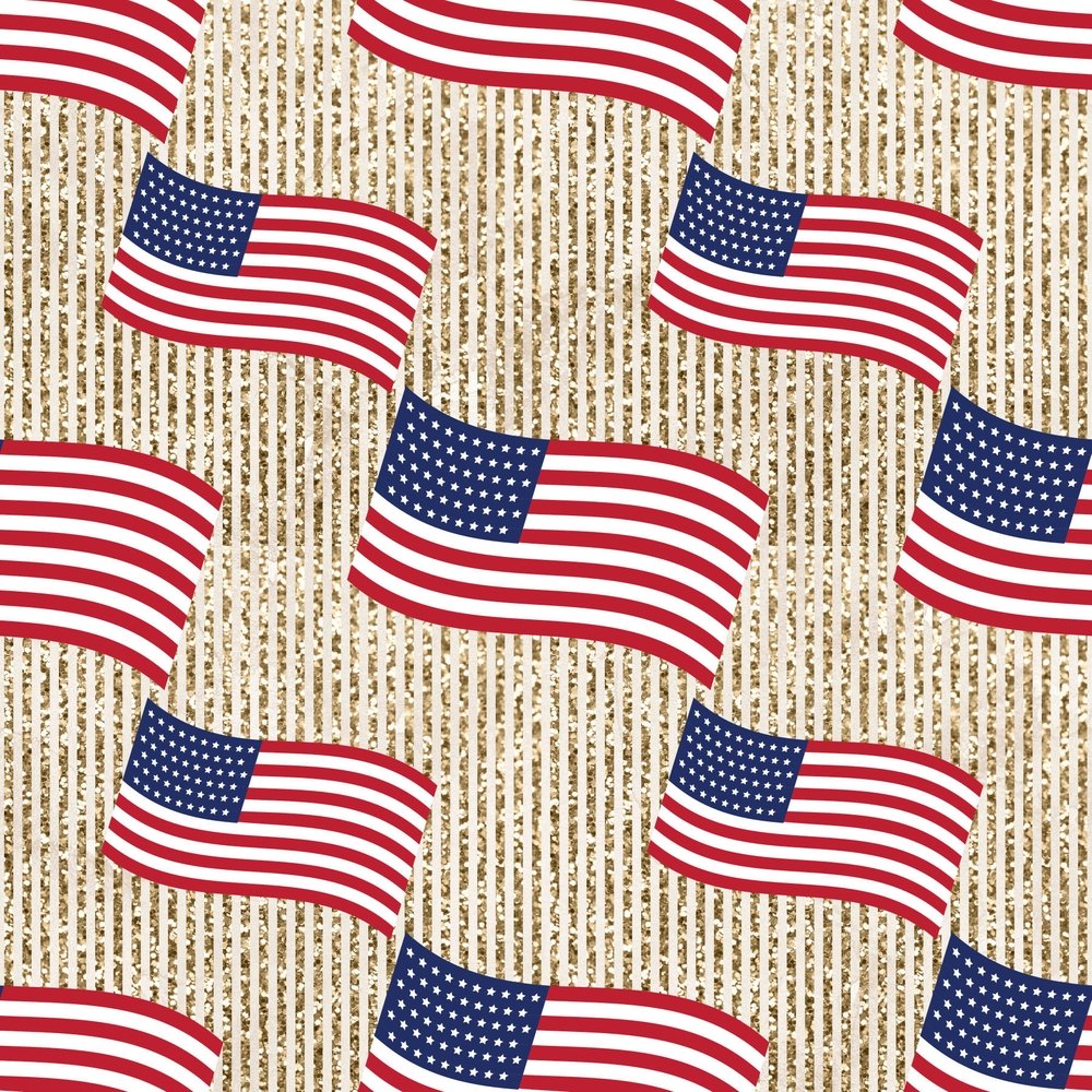 4th of July Flags on Stripes Fabric