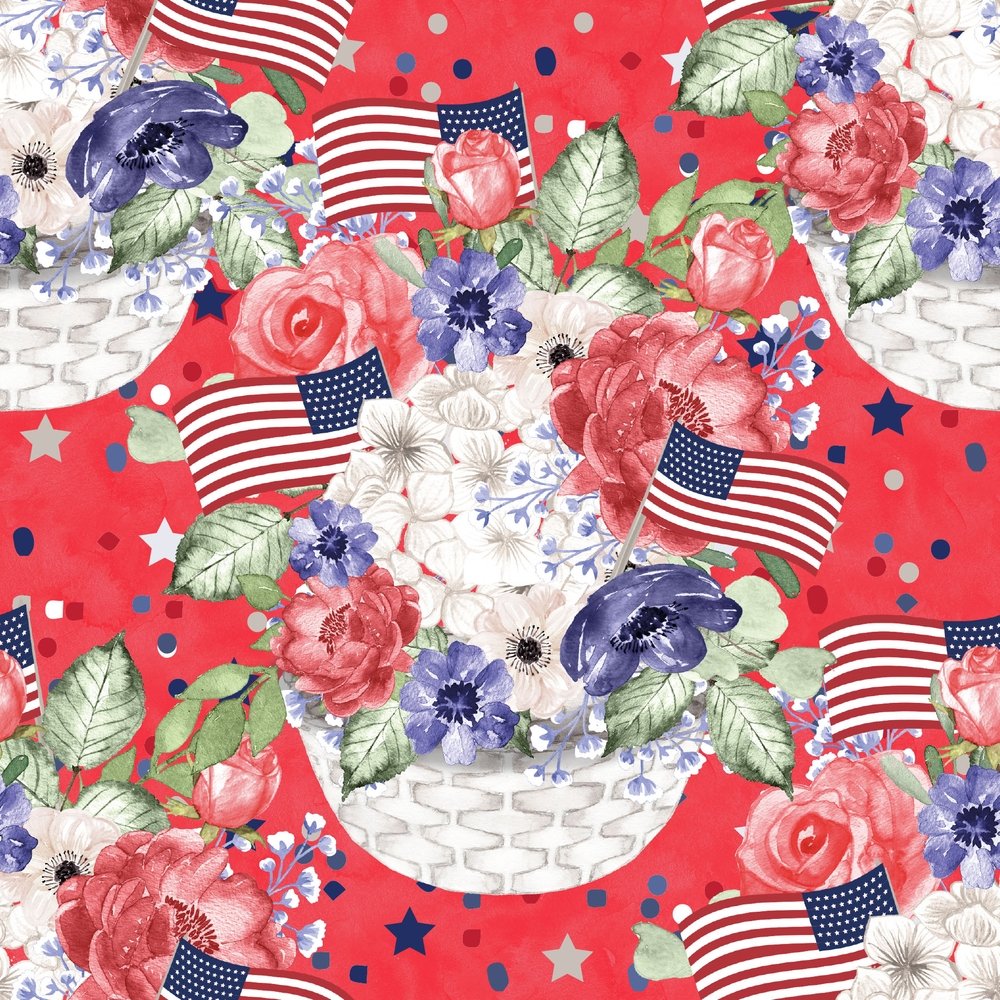 4th of July Floral Main Fabric - Red