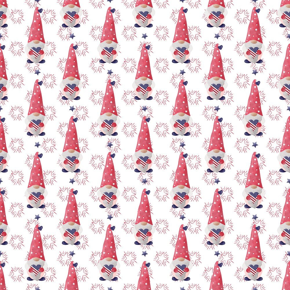 4th of July Gnomes Holding Hearts Fabric - Red