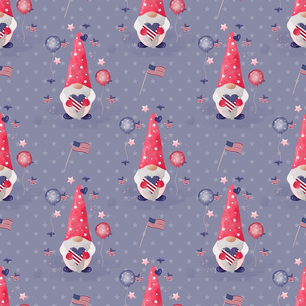 4th of July Gnomes on Patriotic Elements Fabric - Blue
