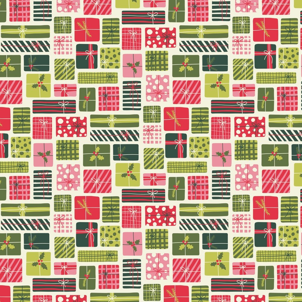 70's Whimsical Allover Gift Boxes Fabric - Beige