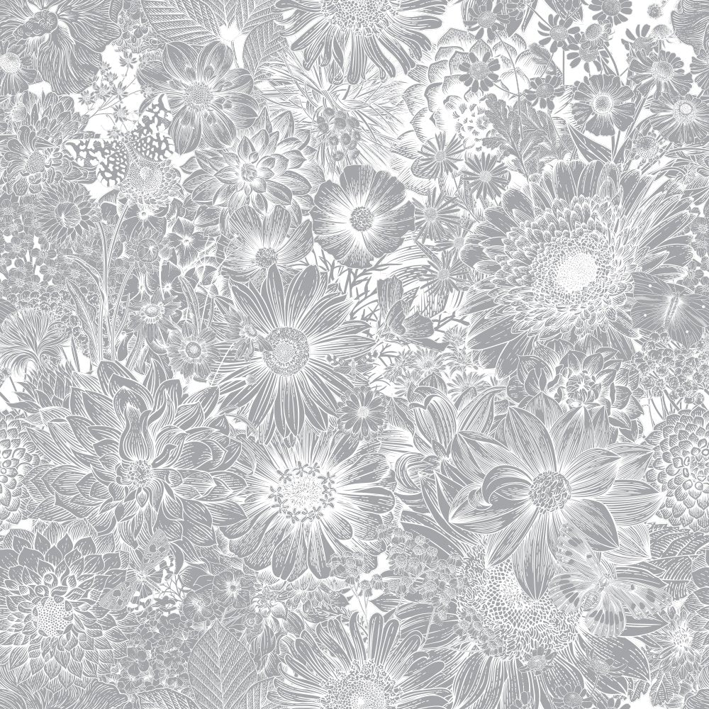 70s Flowers & Butterflies - Dusty Gray