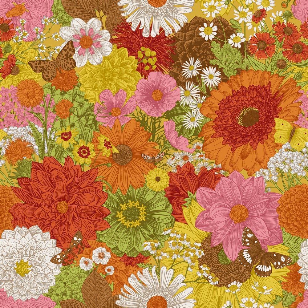 70s Flowers & Butterflies Fabric - Multi