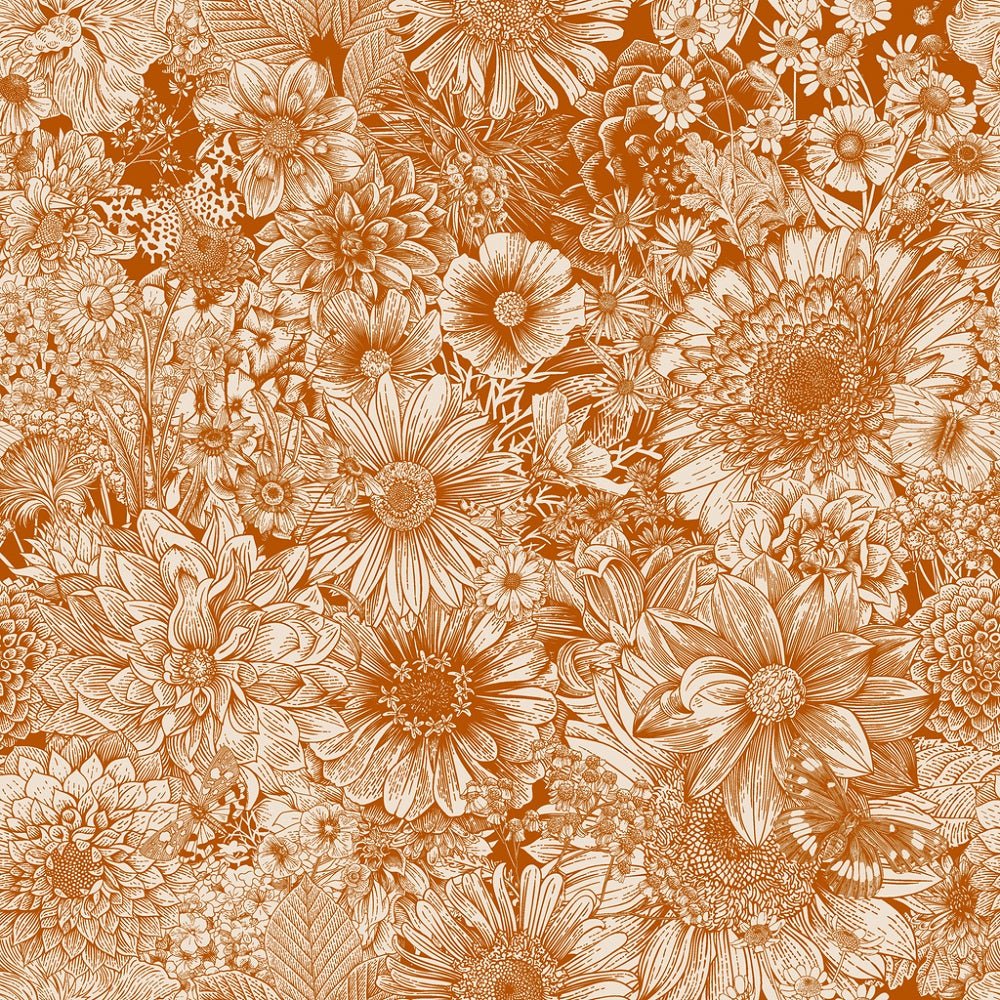 70s Flowers & Butterflies - Orange