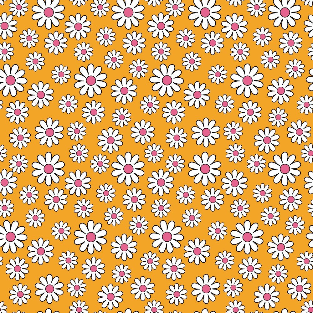 70s Retro Floral Orange Fabric