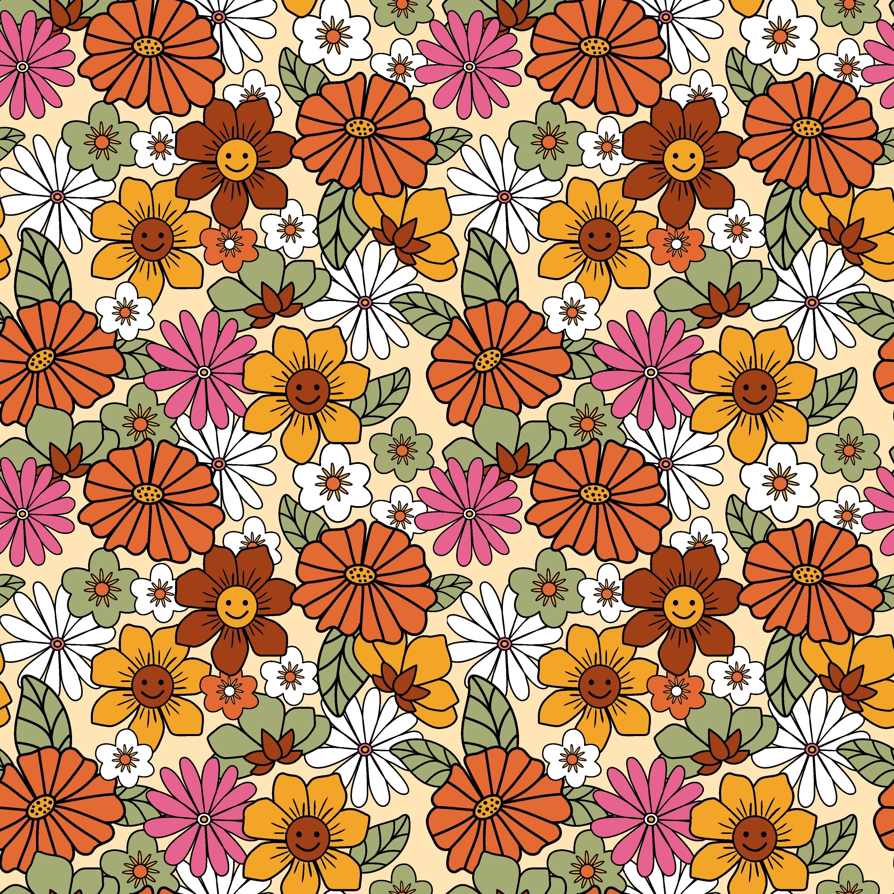 70s Retro Floral Packed Fabric