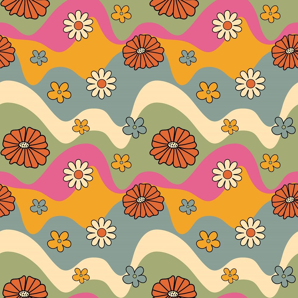 70s Retro Floral Swirls Fabric