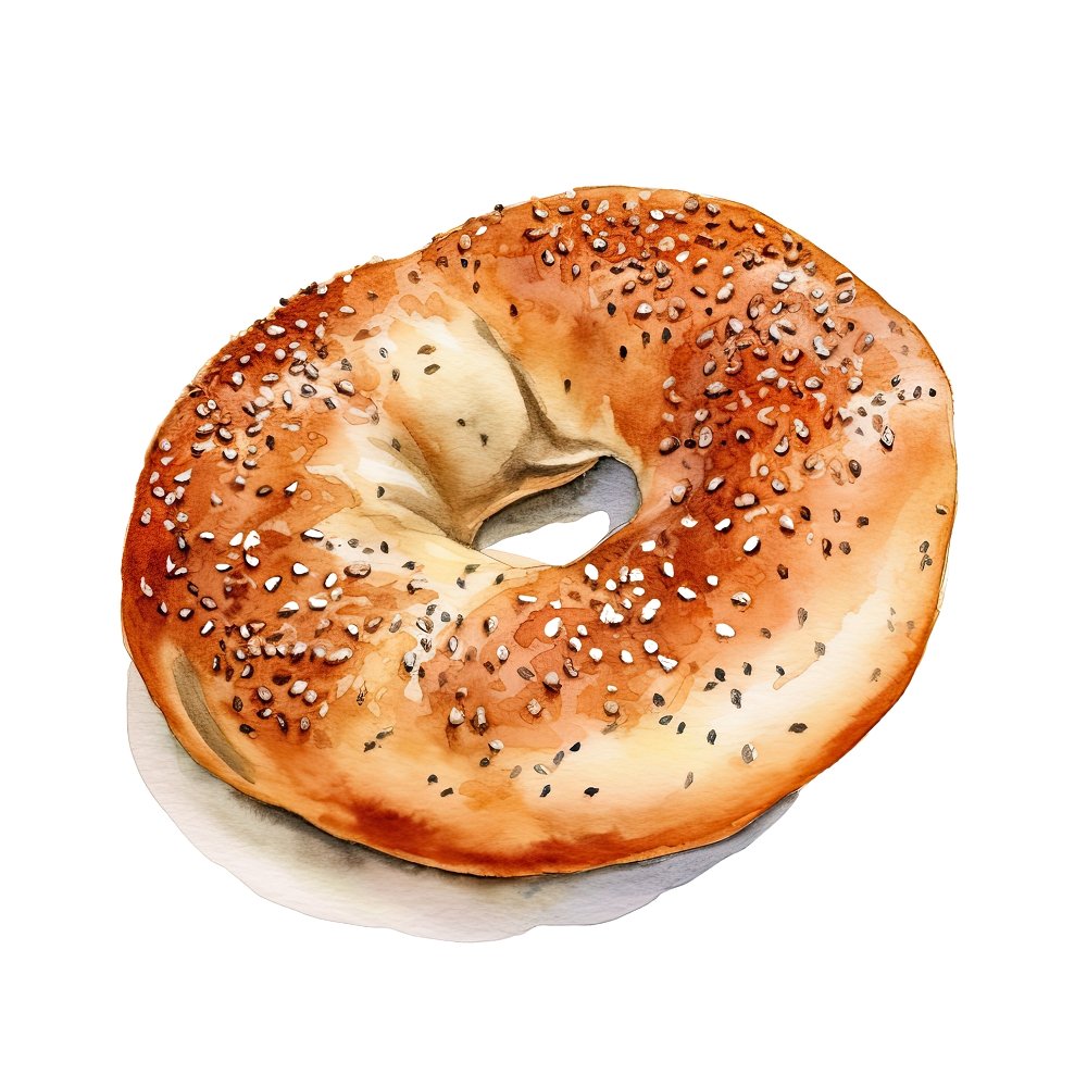 Watercolor Baked Goods Bagel Fabric Panel