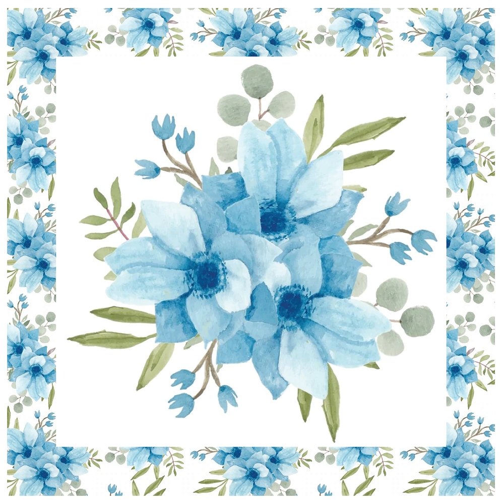 Watercolor Blue Floral Pillow Panel