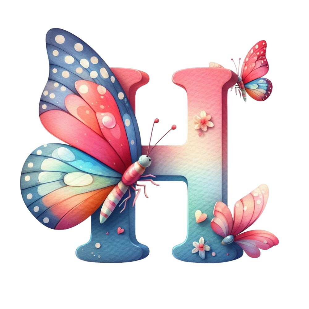 Watercolor Butterfly Letter ''H'' Fabric Panel