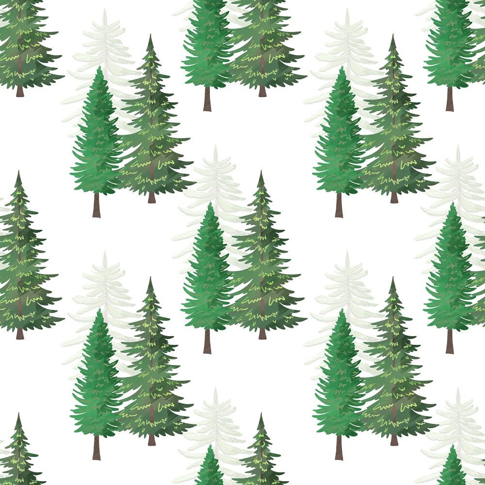 Watercolor Pine Trees Pattern #1 Fabric - White