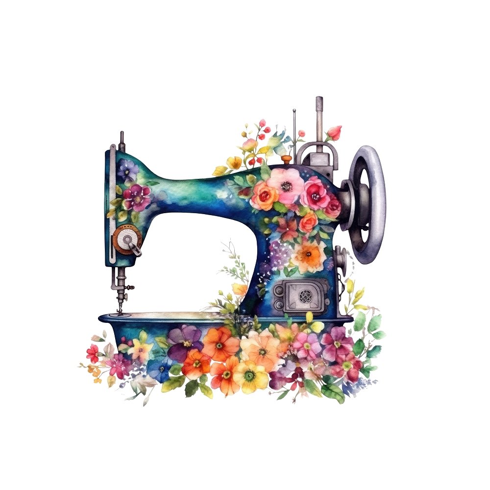 Watercolor Sewing Machine Pattern #3 Fabric Panel