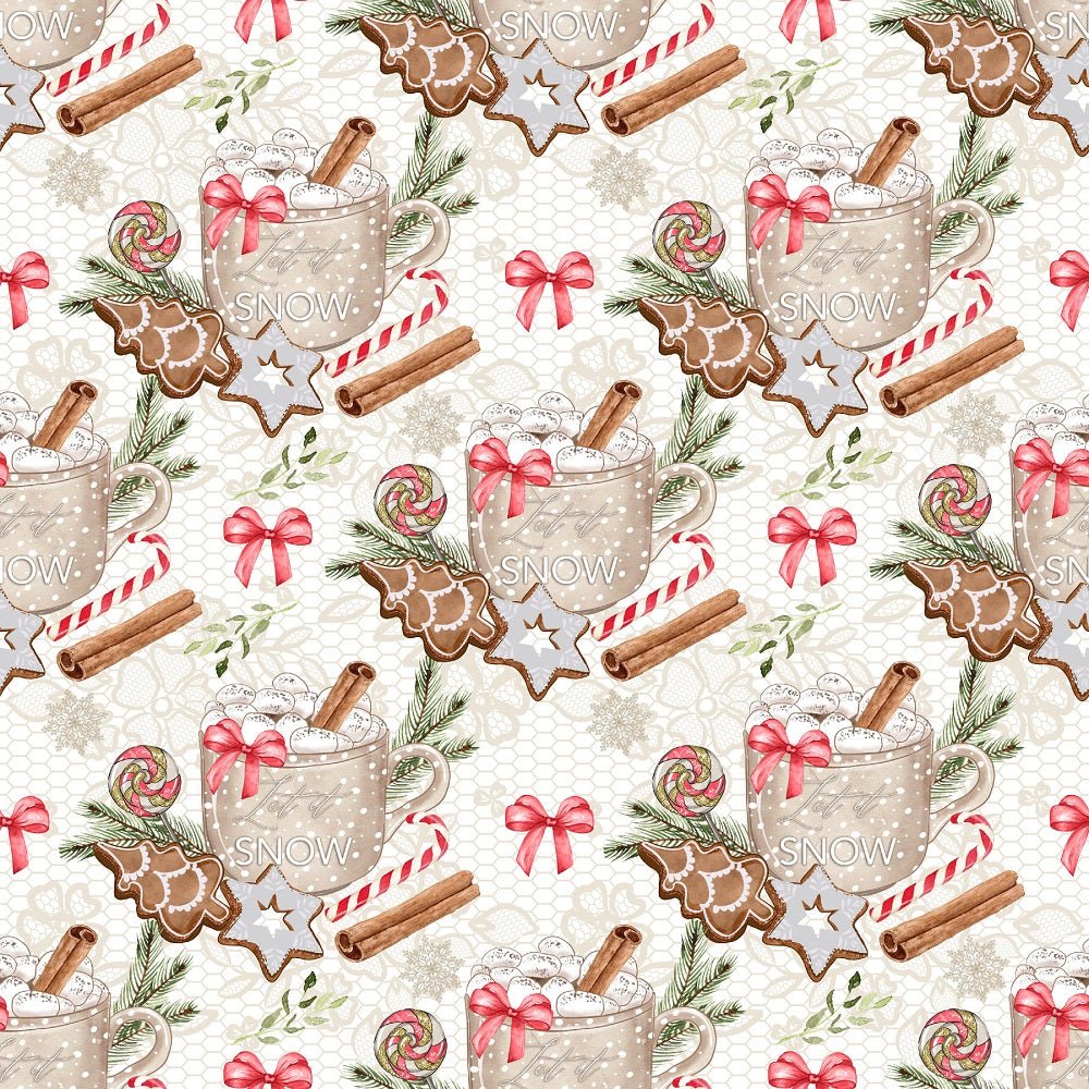 Watercolor Sweet Christmas Pattern #6 Fabric