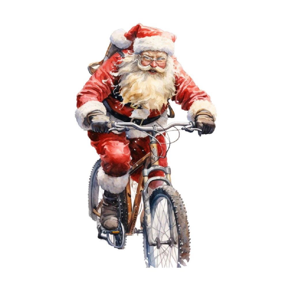 Watercolor Vintage Santa on Bike #1 Fabric Panel