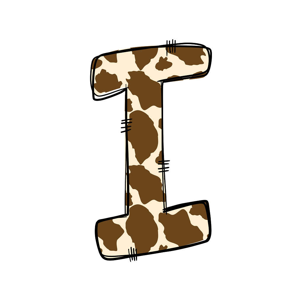 Western Cowboy ''I'' Cow Print Fabric Panel