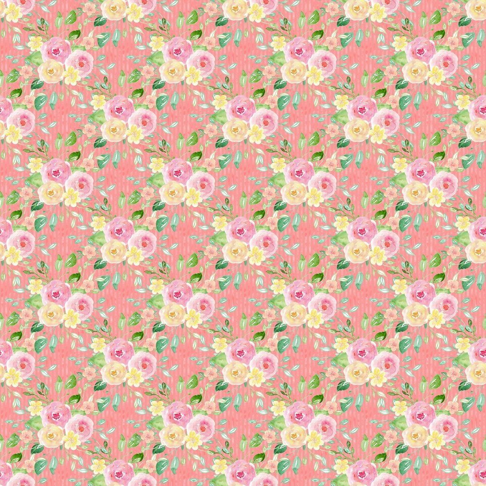 Wild Flower Bouquet on Horizontal Striped Fabric - Pink