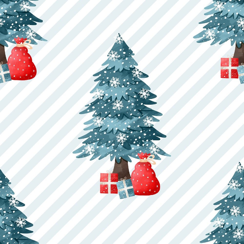 Winter Bear Blue Stripes Fabric