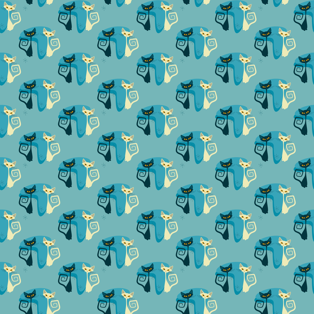 1950s Atomic Cats Pattern #11 Fabric - Blue