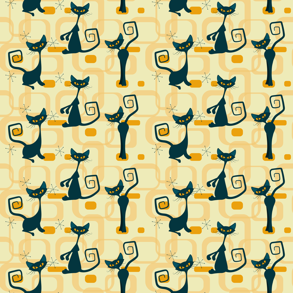 1950s Atomic Cats Pattern #2 Fabric - Tan