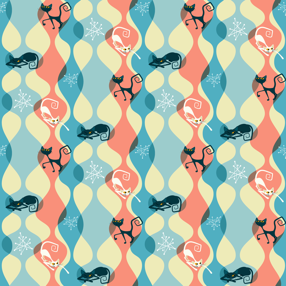 1950s Atomic Cats Pattern #4 Fabric