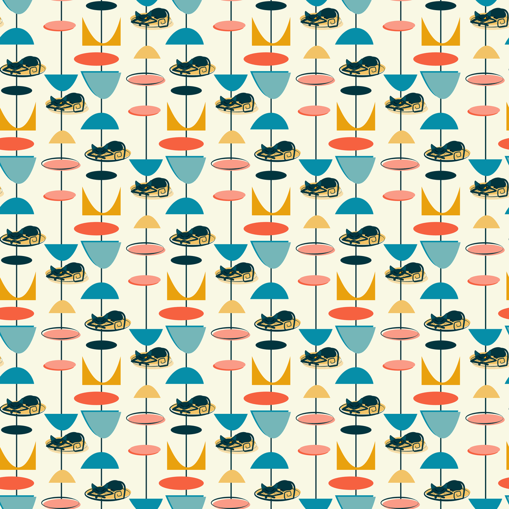 1950s Atomic Cats Pattern #5 Fabric