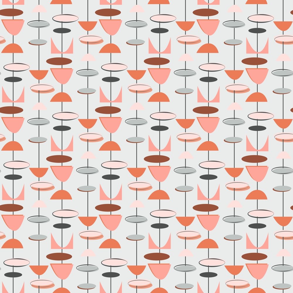 1950s Atomic Pattern #5 Fabric - Light Blue