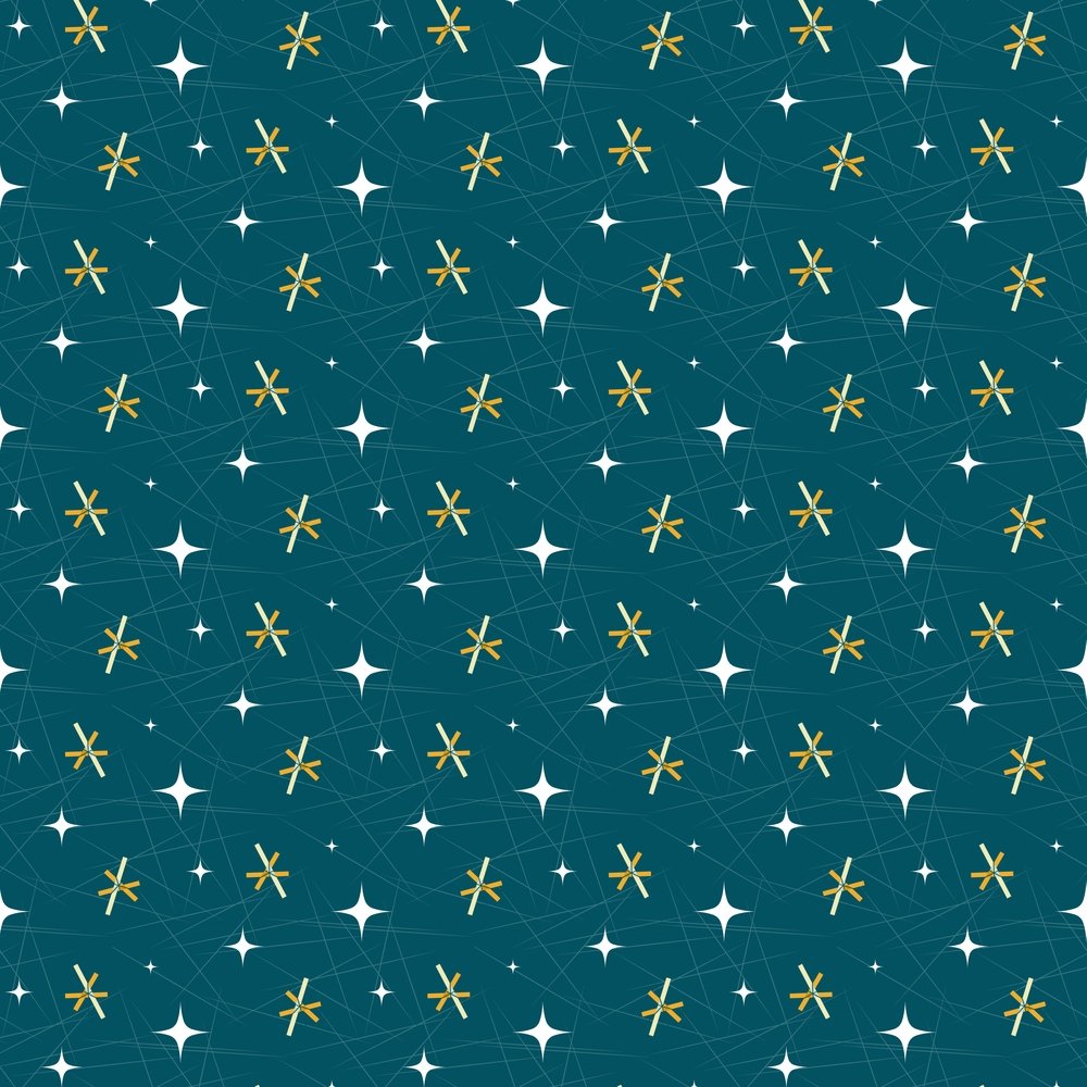 1950s Atomic Starbursts Pattern #1 Fabric - Blue