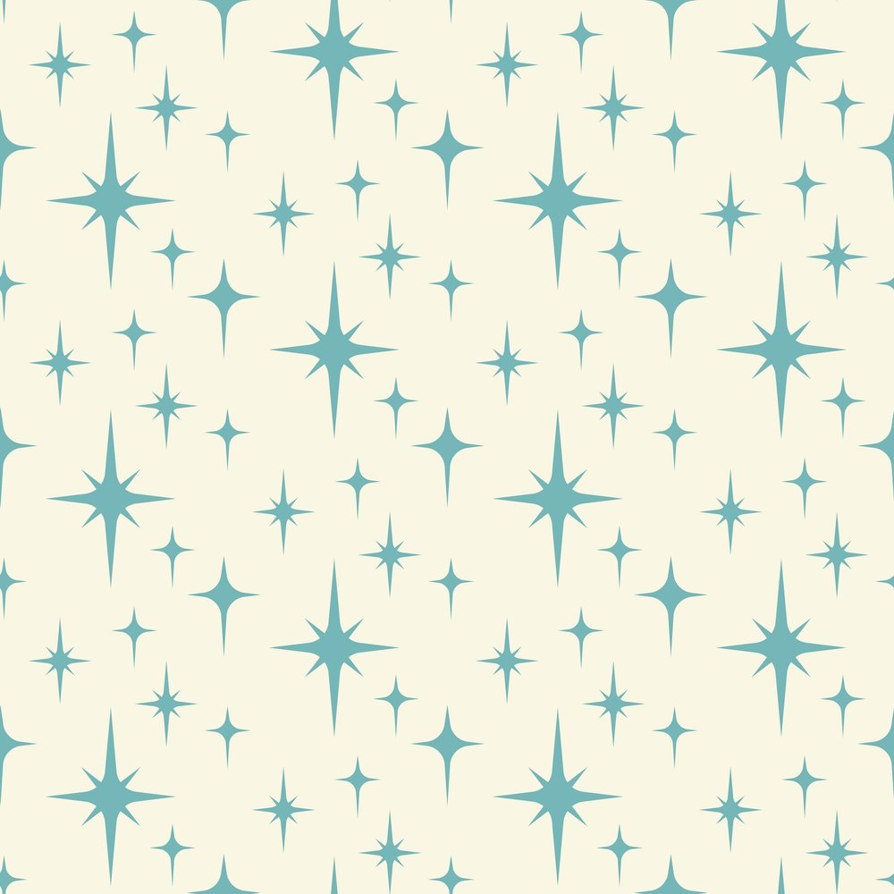 1950s Atomic Starbursts Pattern #10 Fabric - White