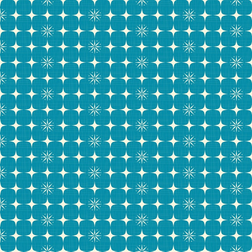 1950s Atomic Starbursts Pattern #6 Fabric - Blue