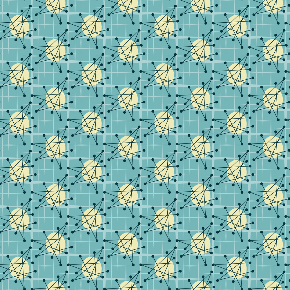 1950s Atomic Starbursts Pattern #7 Fabric - Blue